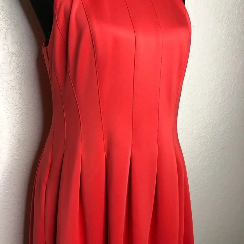 Calvin Klein coral orange pleated sleeveless fit & flare dress size 10